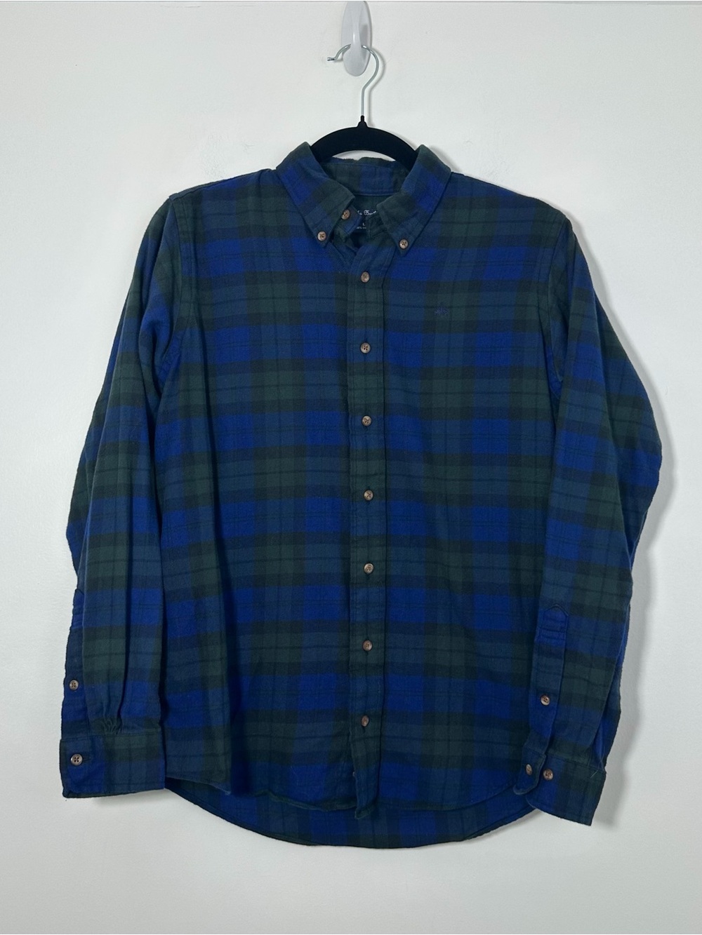 Brooks Brothers Fleece Men’s Large Blue Green Plaid Flannel Shirt 100% Cotton